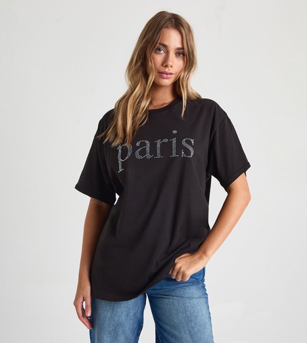 Hot Fix Paris Slogan T-Shirt