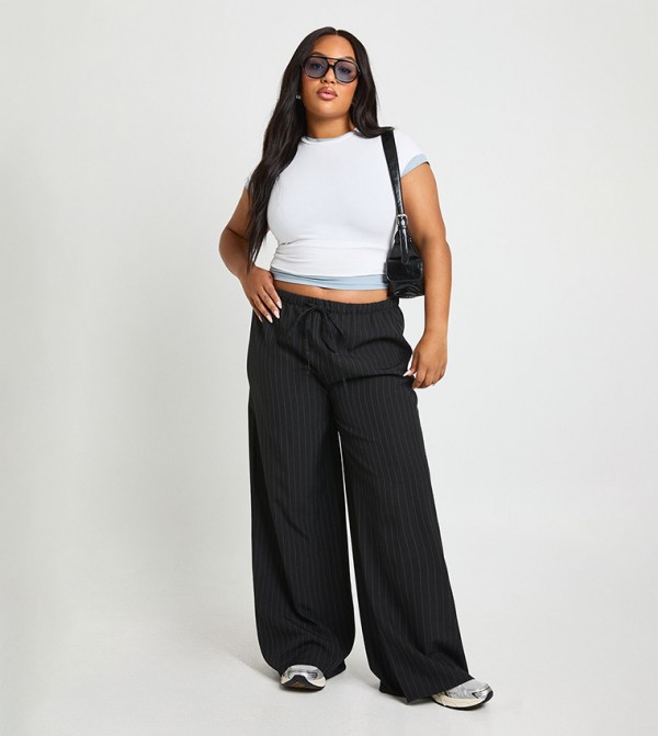 Curve Pinstriped Elastic Waist Pants