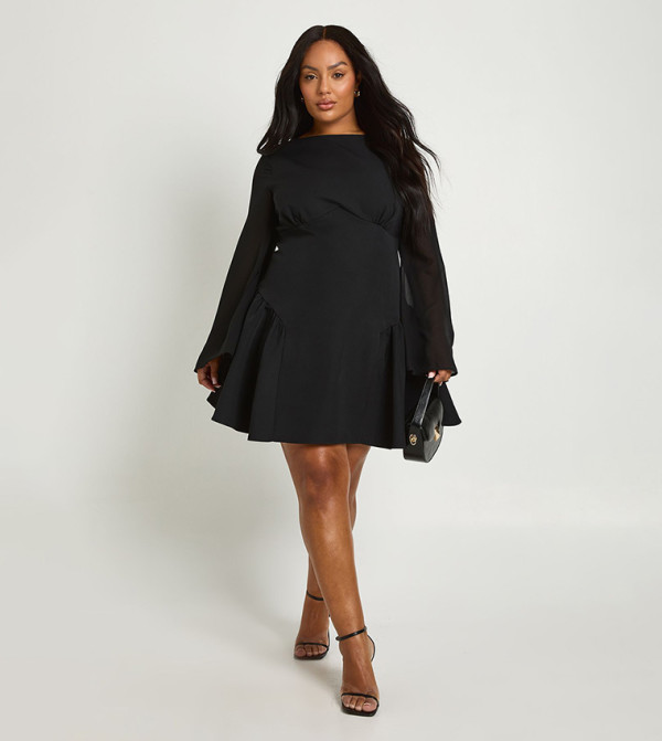 فستان ميني كم شيفون للمقاسات الكبيرة 