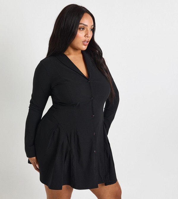 Curve Long Sleeves Button Down Blazer Dress