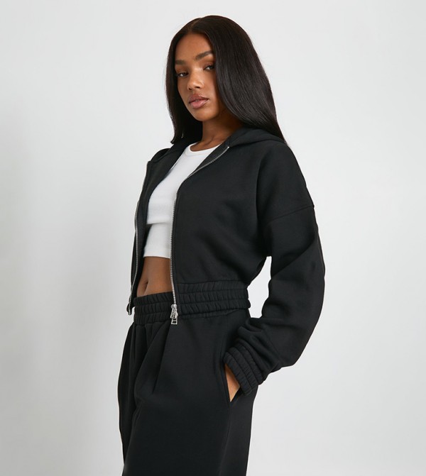 Double Zip Cinched Waist Hooded Jacket