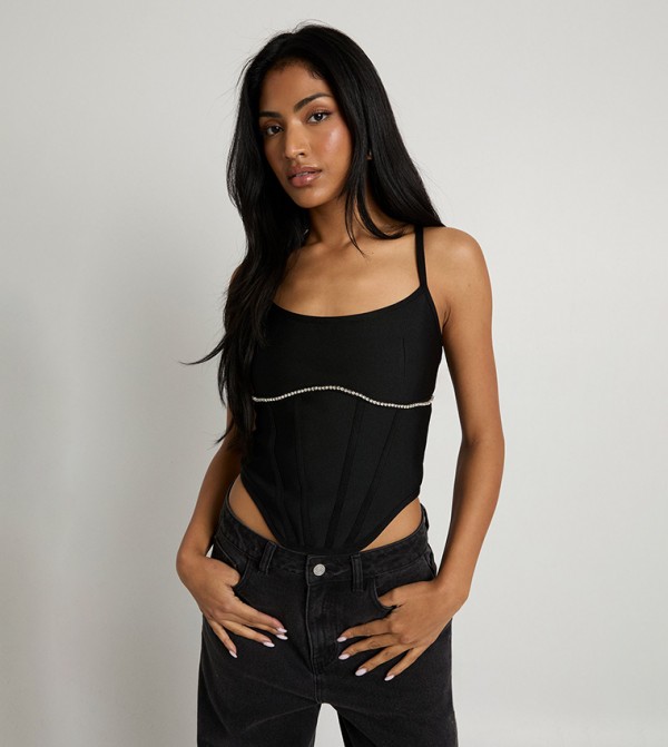 Diamante Trim Corset Crop Top