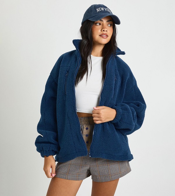 Solid Teddy Zipper Jacket