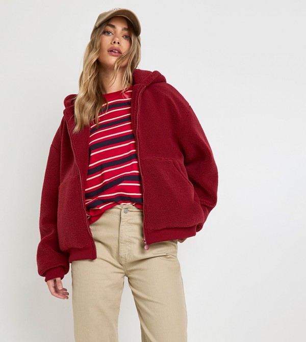 Hooded Teddy Zipper Jacket