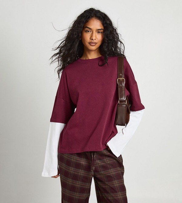 Contrast Long Sleeves Oversized T-Shirt