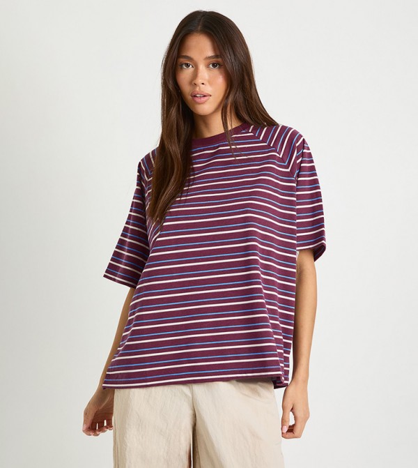 Striped Raglan Sleeves Oversized T-Shirt