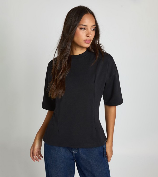 Tucked Waist Detail Interlock Boxy T-Shirt
