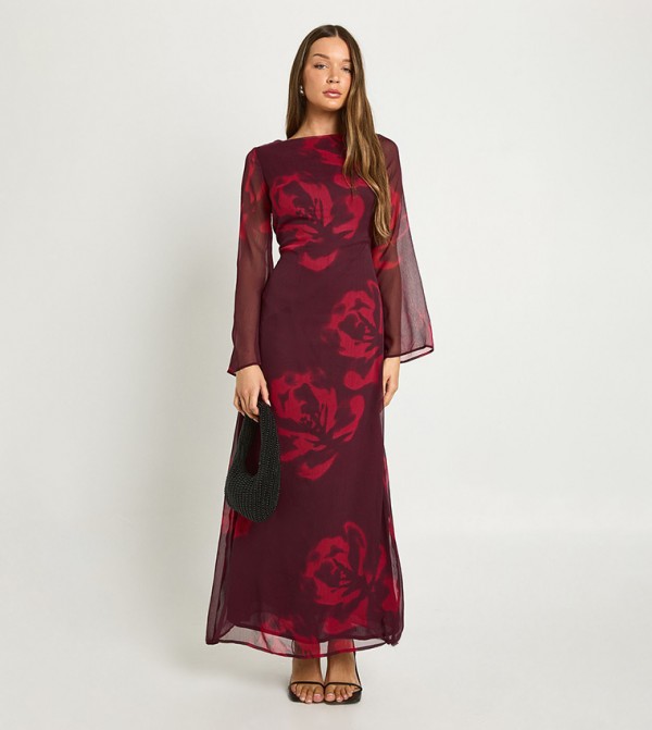 Floral Long Sleeves Slip Dress