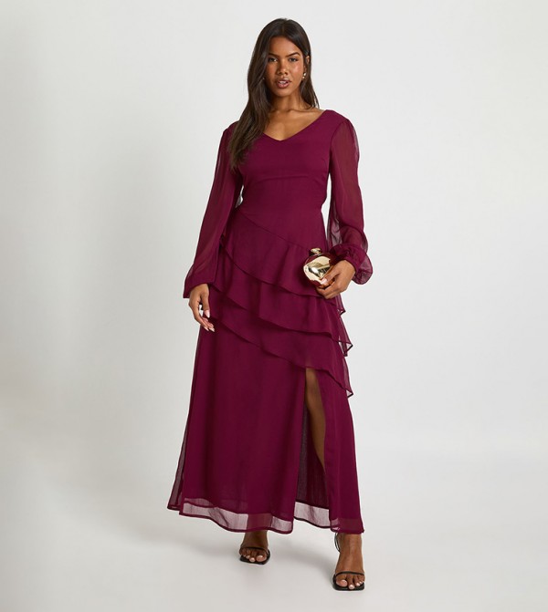 Chiffon Frill Maxi Dress