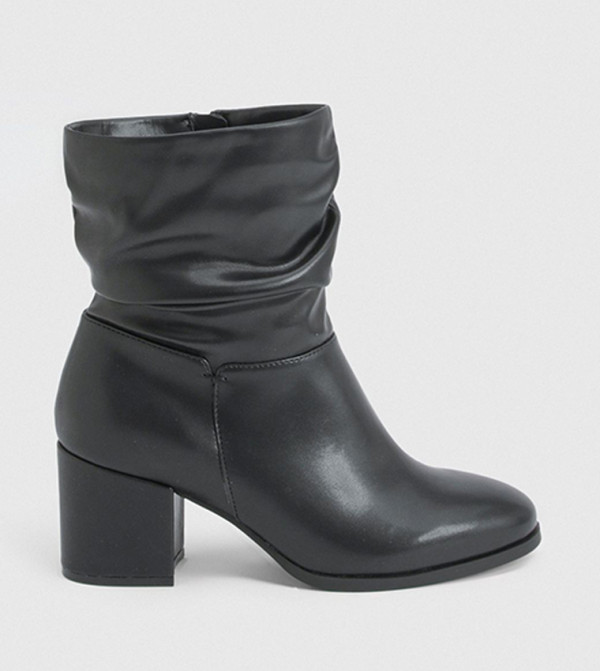 Extra Wide Fit Wider Calf Ruched Block Heel Ankle Boots