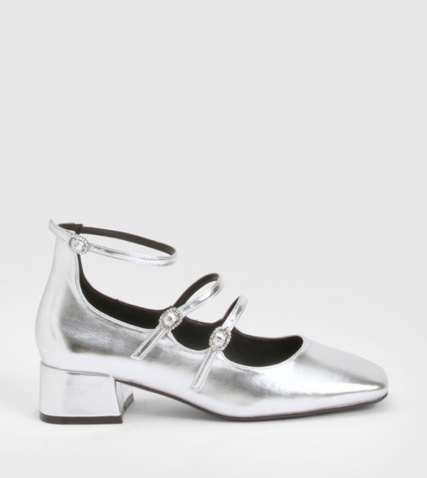 Square Toe Triple Strap Mary Jane Pumps