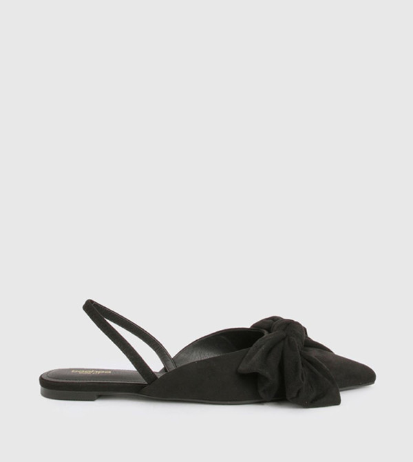 حذاء فلات شامواه صناعي بفيونكة ومقدمة مدببة 