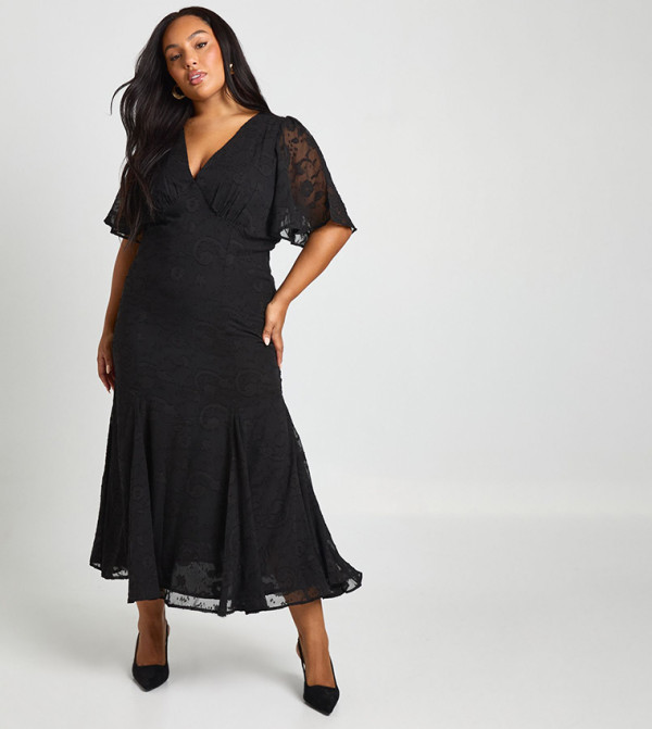 Curve Burnout Angel Sleeves Midaxi Dress