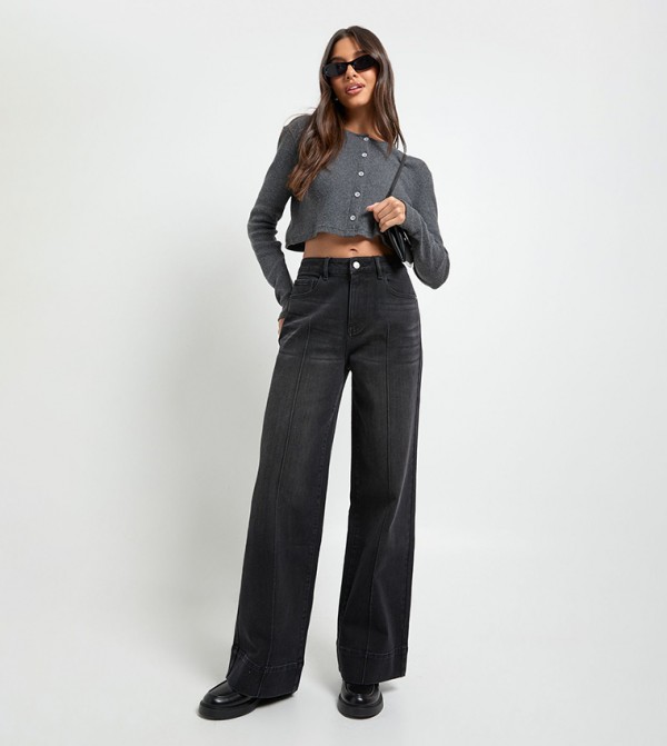Seam Front Detail Wide Leg Jeans