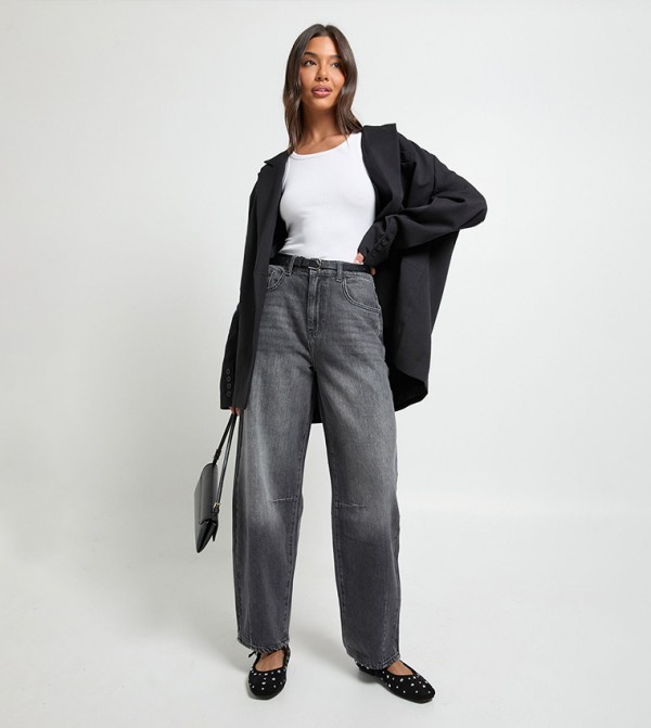 Faded Mid Waist Barrel Fit Jeans