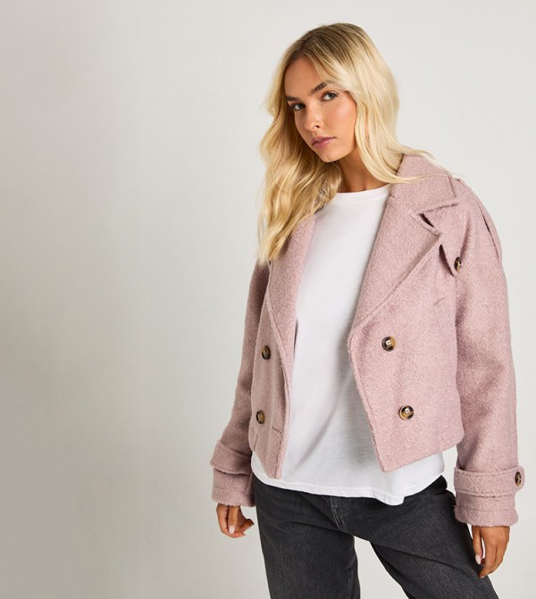 Textured Wool Look Double Breast Jacket