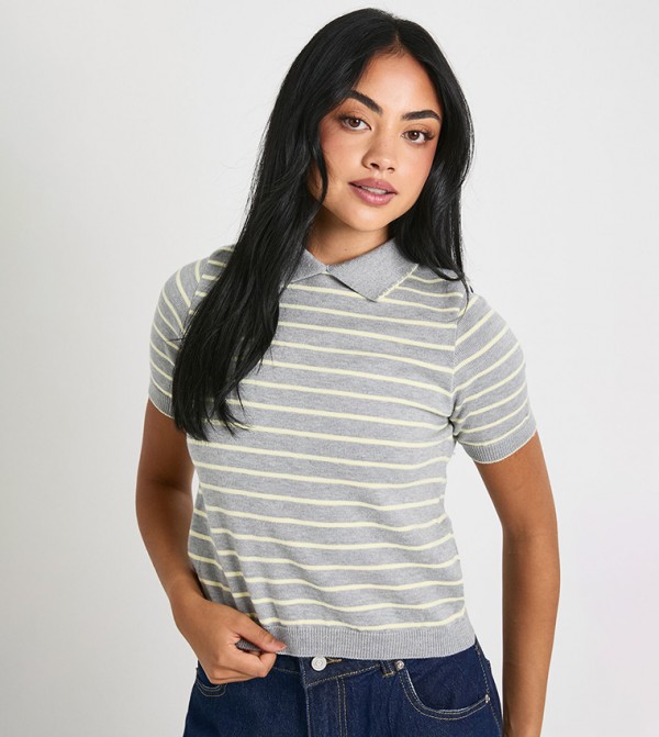 Striped Short Sleeves Knit Polo T-Shirt