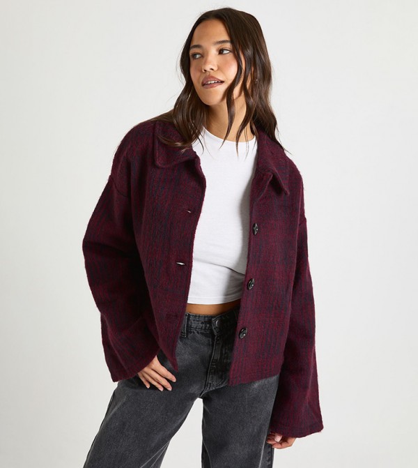 Check Wool Look Collar Jacket