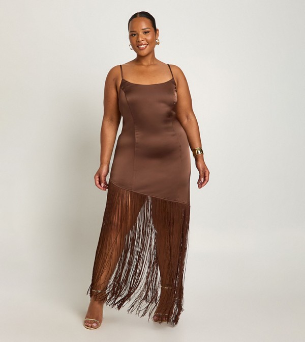 Curve Tassel Satin Mini Dress