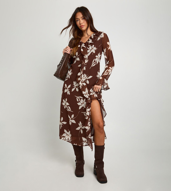 فستان ميني شيفون بطبعة الورود 