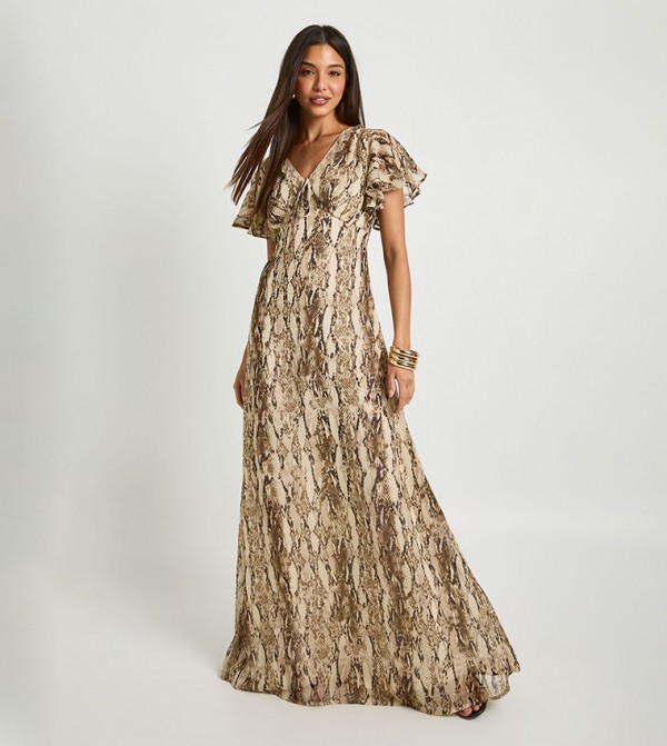 Tall Snake Printed Lace Trim Maxi Dress