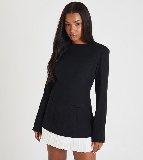 Tailored Pleated Hem Structured Mini Dress