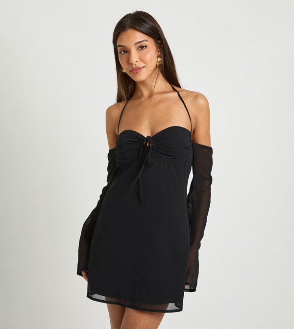 Chiffon Long Sleeves Mini Dress