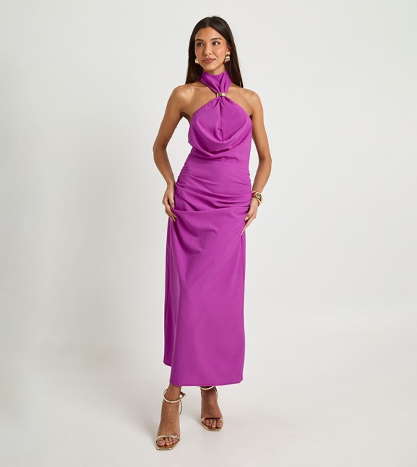 فستان ميدي بياقة هالتر 