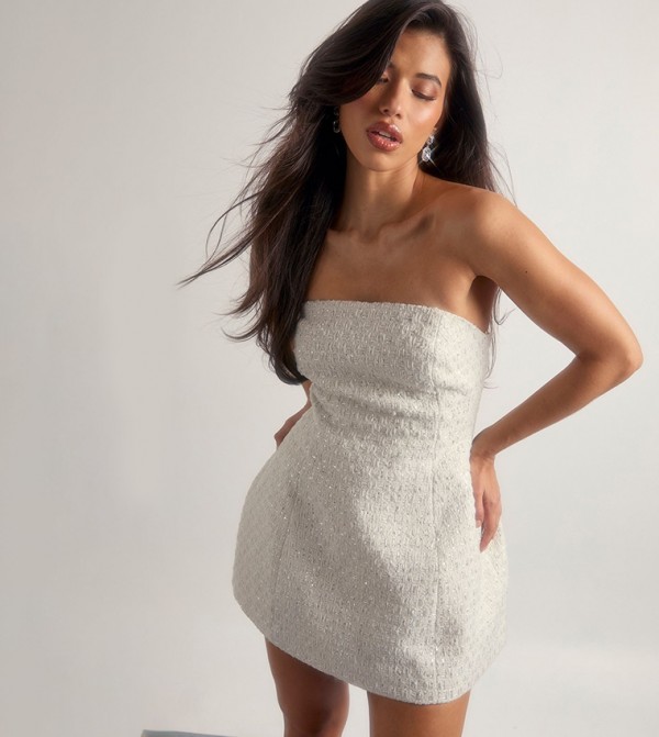 Sequined Boucle Structured Skater Mini Dress