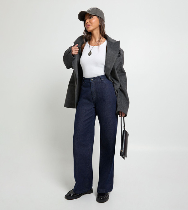 Solid High Waist Wide Leg Jeans