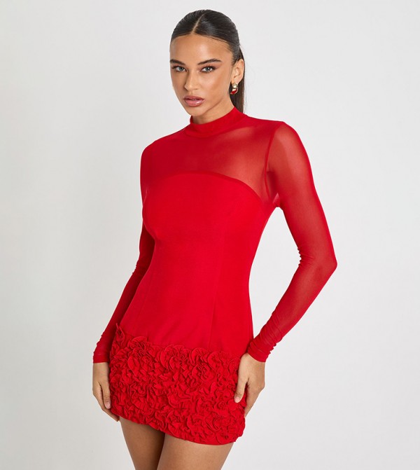 فستان ميني شبكي بورد ثلاثي الأبعاد