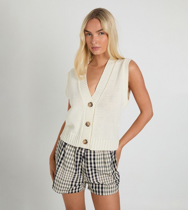 فيست كارديجان محبوك سادة بياقة V