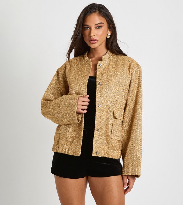 Sequined Boucle Bomber Jacket