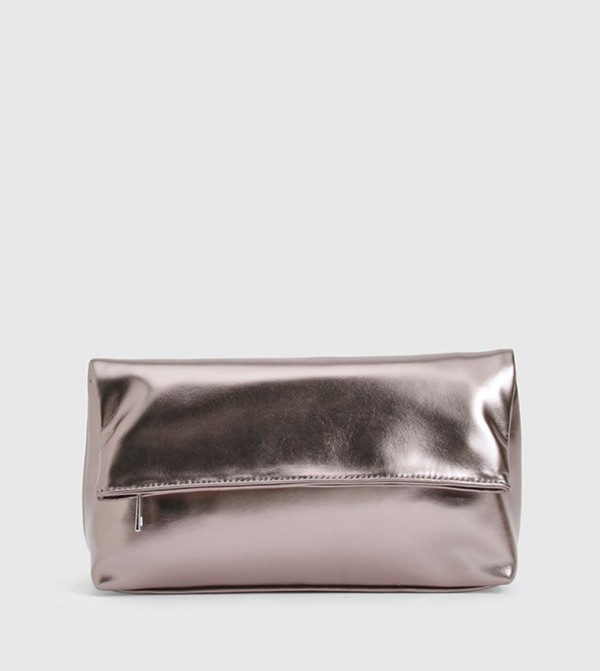 Large Metallic Fold Over Clutch Bag