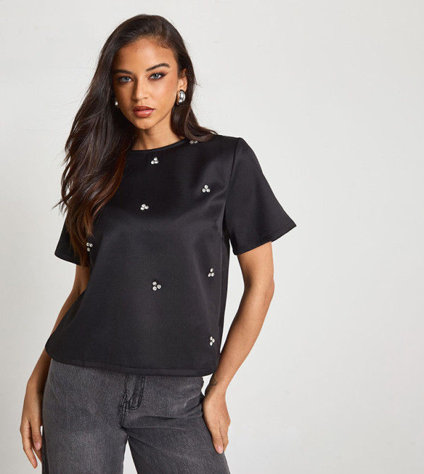 Diamante Boxy Crepe T-Shirt
