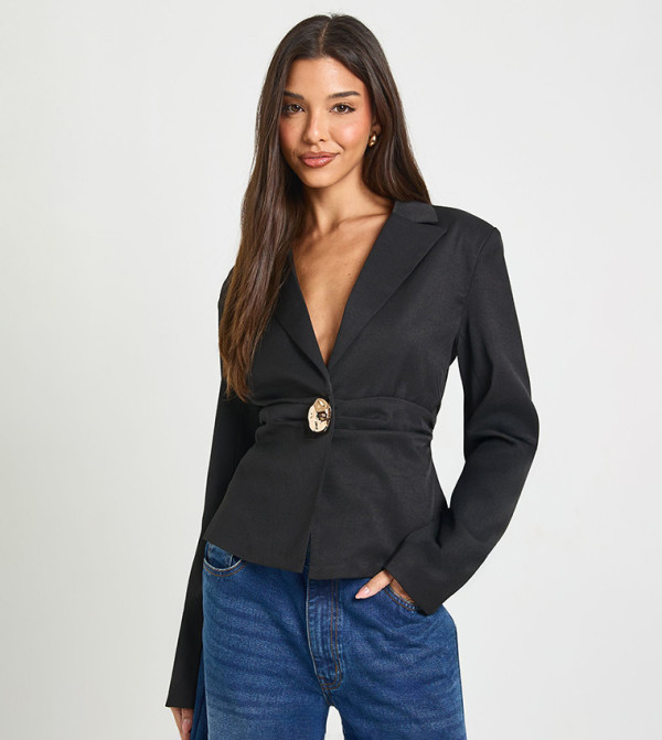 Gold Button Ruched Blazer