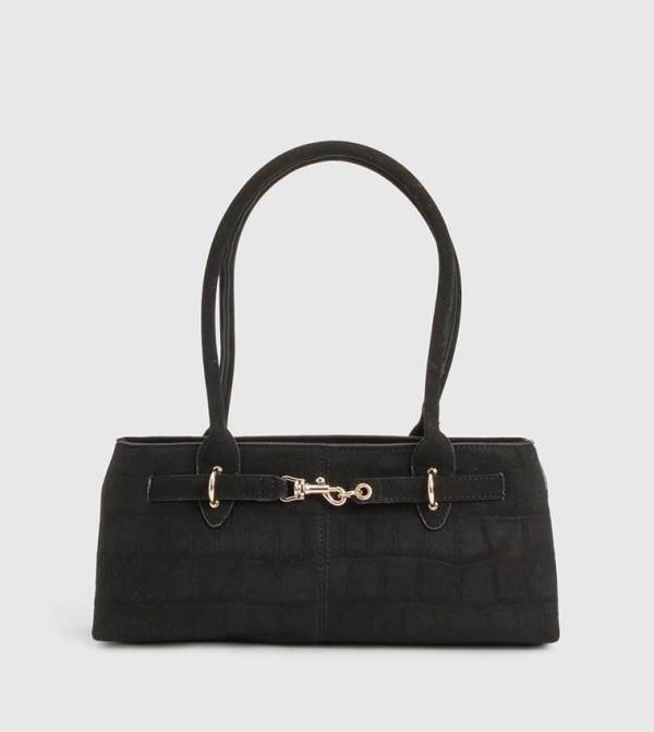 Textured Buckle Detail Shoulder Bag