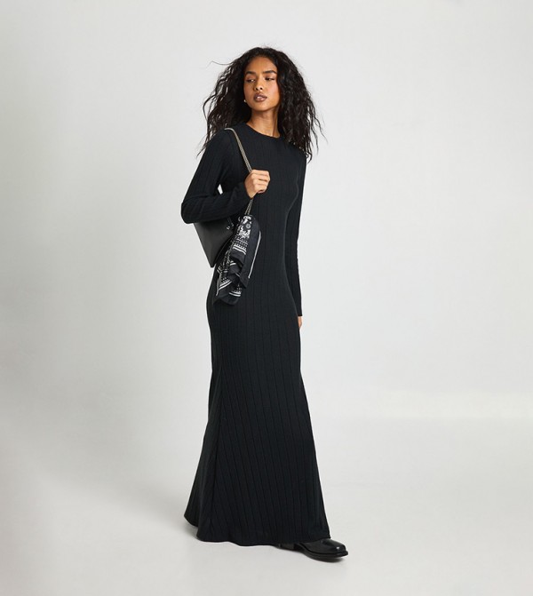 Wide Rib Fit and Flare Maxi Dress