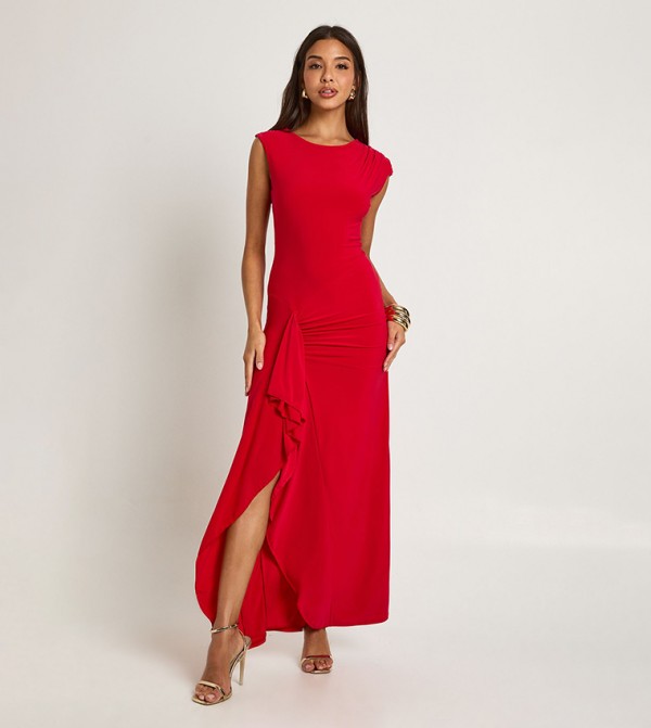 Twist Front Cap Sleeves Maxi Dress