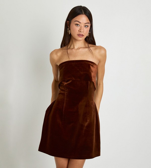 Tall Velvet Bardot Crepe Mini Dress