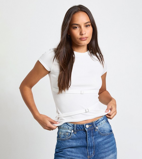 Ribbed Buckle Strap Detail Crop Top