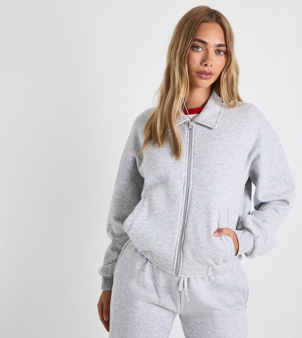 Zip-Through Collared Bomber Jacket