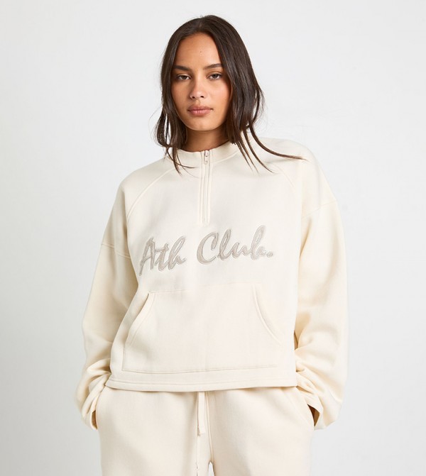 Ath Club Towelling Applique Quarter Zip Sweatshirt