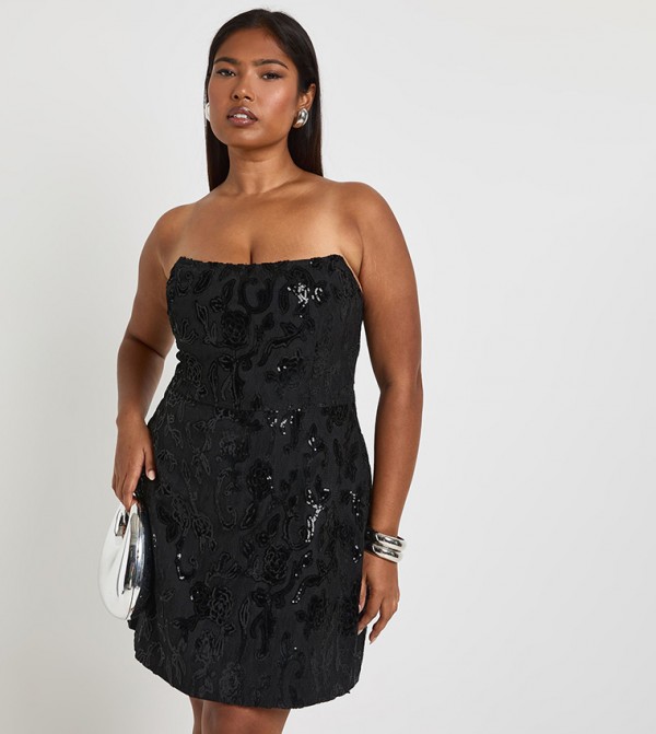 Curve Structured Velvet Lace Demask Skater Mini Dress