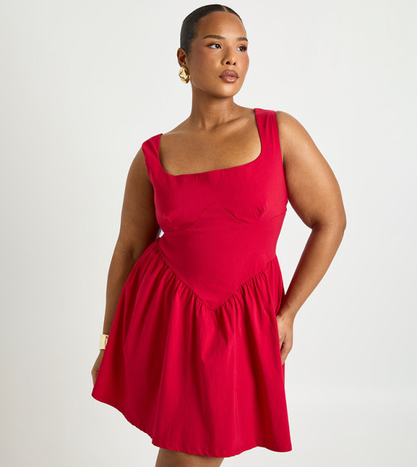 Curve Bengaline Plunge Skater Mini Dress