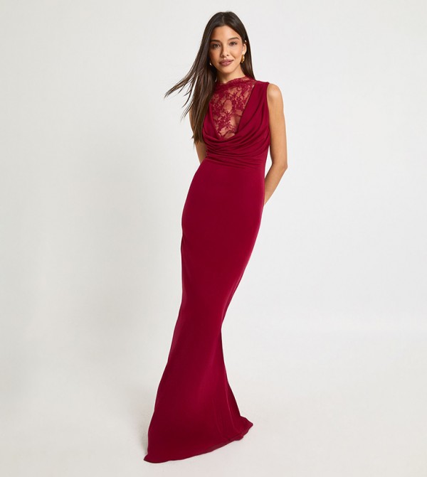 Lace Insert Plunge Maxi Dress