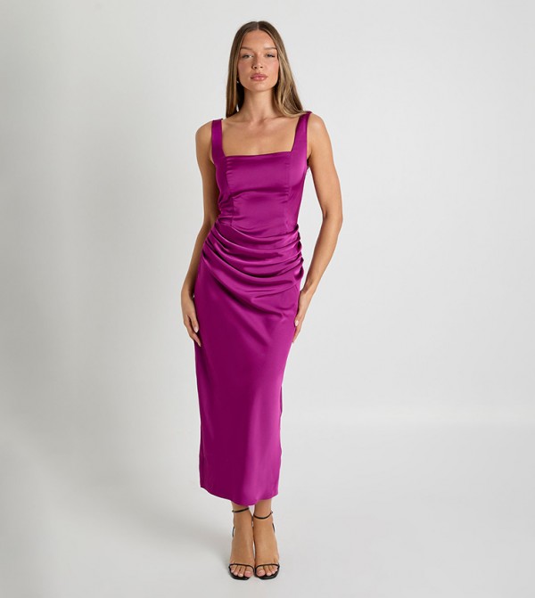 Solid Satin Square Neck Maxi Dress