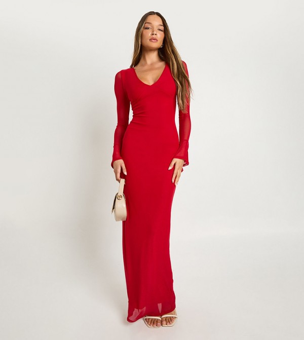Mesh Long Sleeves Maxi Dress