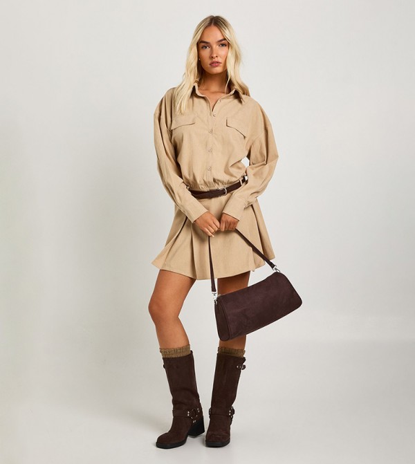 Cord Blouson Mini Dress