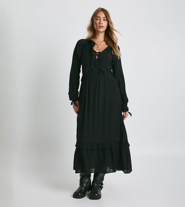 Self Design Long Sleeves Midaxi Dress